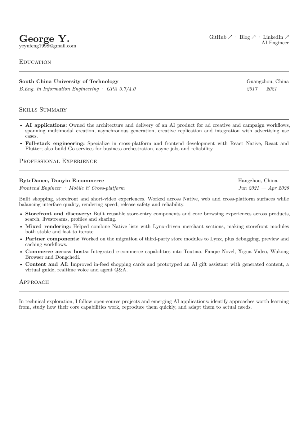 Résumé page one: education, skills and professional experience